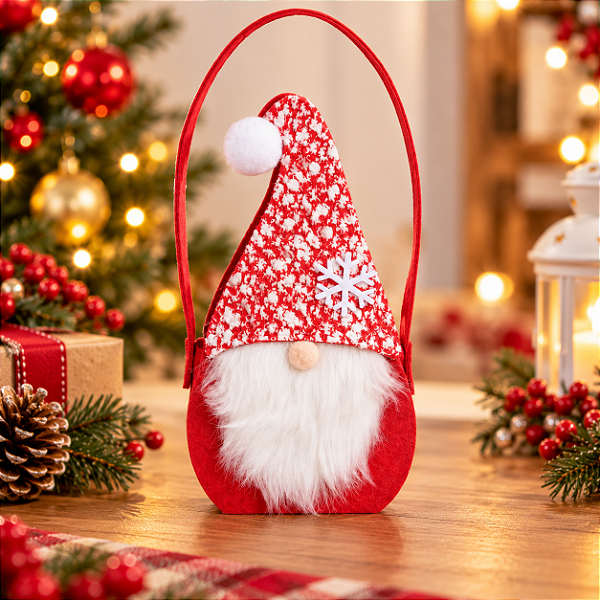 Bolsinha de Natal Kringle - Vermelho/Branco - 22x10cm - 1 unidade - Cromus - Rizzo