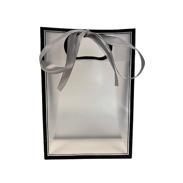 Sacola Transparente PVC com Alça e Fita  - Preto - 26x18x8cm - 1 unidade - Rizzo