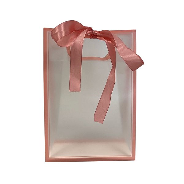 Sacola Transparente PVC com Alça e Fita  - Coral - 26x18x8cm - 1 unidade - Rizzo