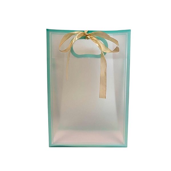 Sacola Transparente PVC com Alça e Fita  - Verde Agua - 35x24x10cm - 1 unidade - Rizzo