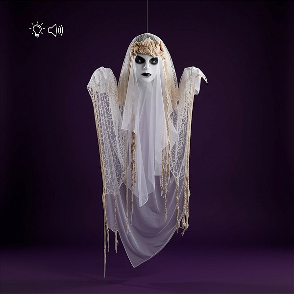 Enfeite Para Pendurar de Halloween Com Luz e Som - Noiva Fantasma - 1m - 1 unidade - Cromus - Rizzo