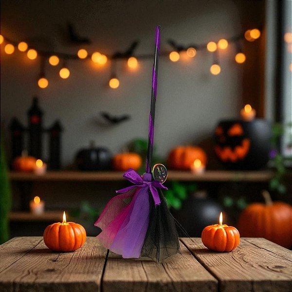 Enfeite Decorativo De Halloween - Vassoura Roxa - 66cm  - 1 unidade - Rizzo