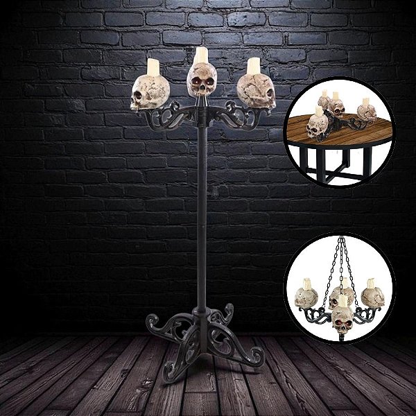 Enfeite Decorativo De Hallowen - Lustre Caveiras 3 em 1 -  72,5x154cm - 1 unidade - Cromus - Rizzo