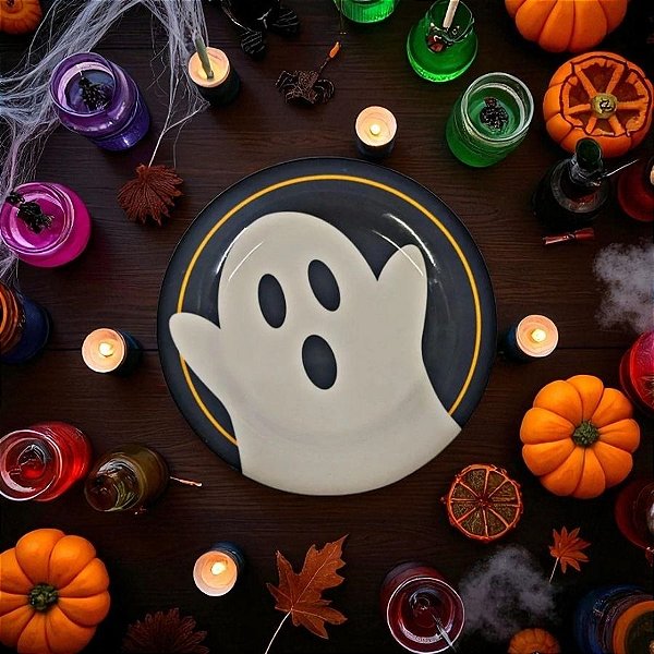 Prato De Sobremesa De Hallowen - Fantasma - 17,5cm  - 1 unidade - Rizzo