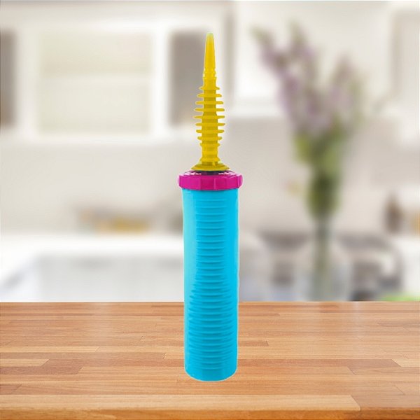 Inflador a Ar Bomba Manual Para Balão - Base Azul Bico Amarelo - 27,5x4,5cm - 1 unidades - Rizzo