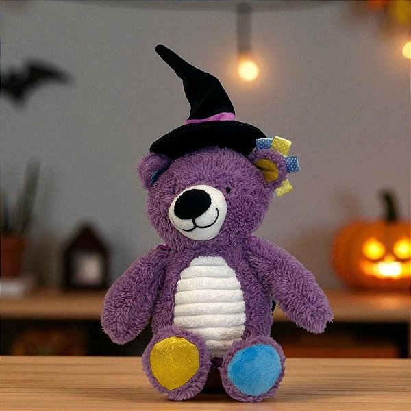 Urso de Pelúcia com Capa e Chápeu - Roxo - 32cm - 1 unidade - Rizzo
