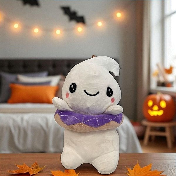 Fantasma de Pelúcia com Boia Roxa - Branco - 23 cm  - 1 unidade - Rizzo