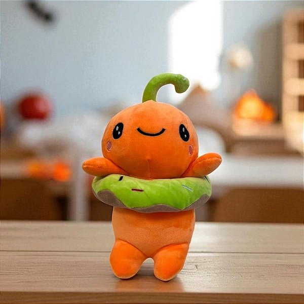 Abóbora de Pelúcia com Boia Verde - Laranja - 23cm  - 1 unidade - Rizzo
