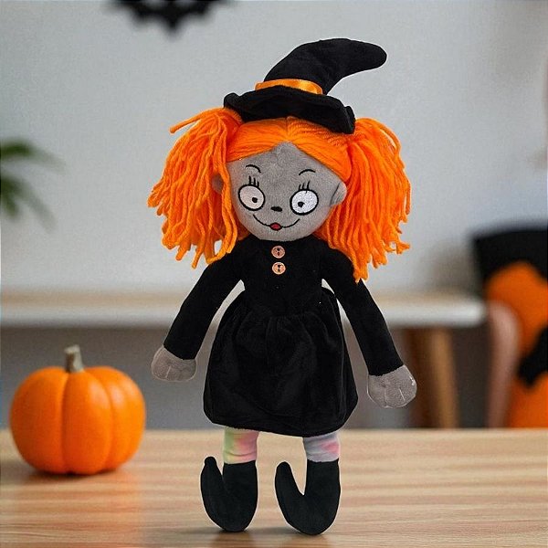 Bruxa de Pelúcia - Cinza/Laranja - 40cm - 1 unidade - Rizzo