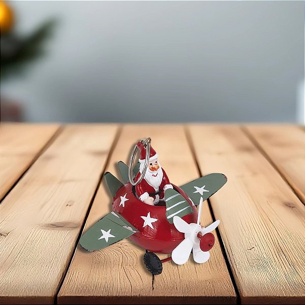 Enfeite Para Pendurar - Avião Papai Noel - 7,5x6,5x9cm - 1 unidades - Cromus - Rizzo