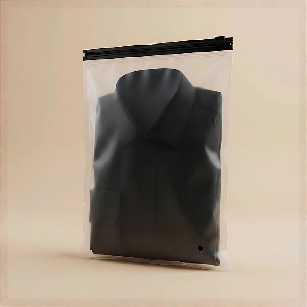 Saco Trilho Zip Transparente Fosco com Furo - Trilho Preto - 18x25cm - 50 unidades - Rizzo