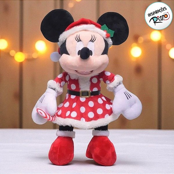 Pelúcia Minnie Noel com Vestido Poá - Vermelho/Branco - 42cm - 1 unidade - Cromus - Rizzo
