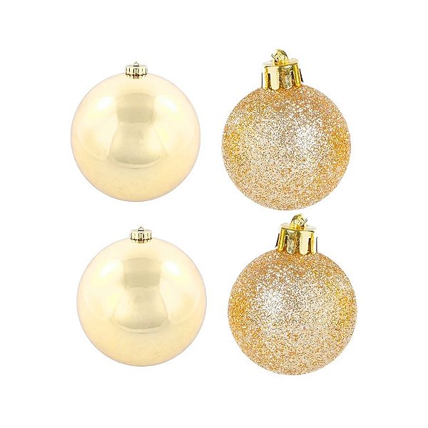 Bola de Natal - Ouro - Matte e Glitter - 8cm - 4 unidades - Cromus - Rizzo