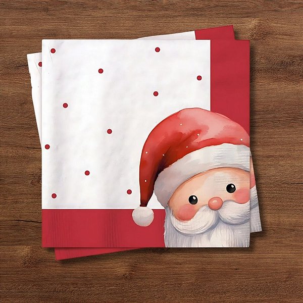 Guardanapo De Papel Natalino - Papai Noel Borda Vermelha - 32,5x32,5cm - 20 unidades - Cromus - Rizzo