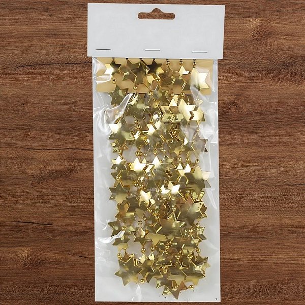 Cordão Decorativo de Natal - Estrelas Brilhantes - Ouro - 2,70m - 1 unidade - Cromus - Rizzo