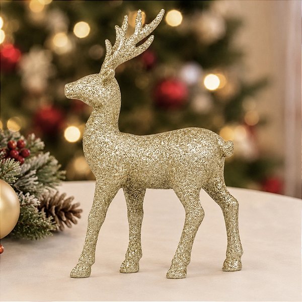 Enfeite Decorativo de Natal - Rena - Champagne - 22x12x8,5cm - 1 unidade - Cromus - Rizzo