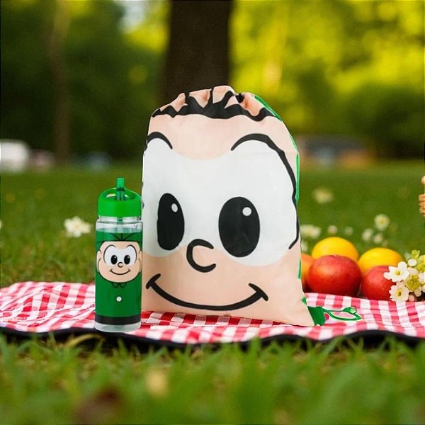 Kit Garrafa Com Mochila Saco - Cebolinha - Turma Da Mônica - 450ml - 1 unidade - Rizzo
