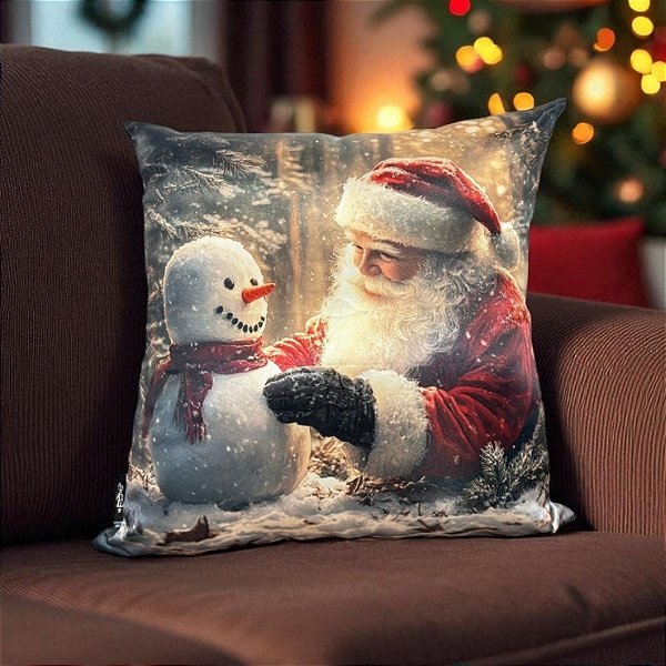Almofada de Natal - Papai Noel e Boneco de Neve - 43x43cm - 1 unidades - Rizzo