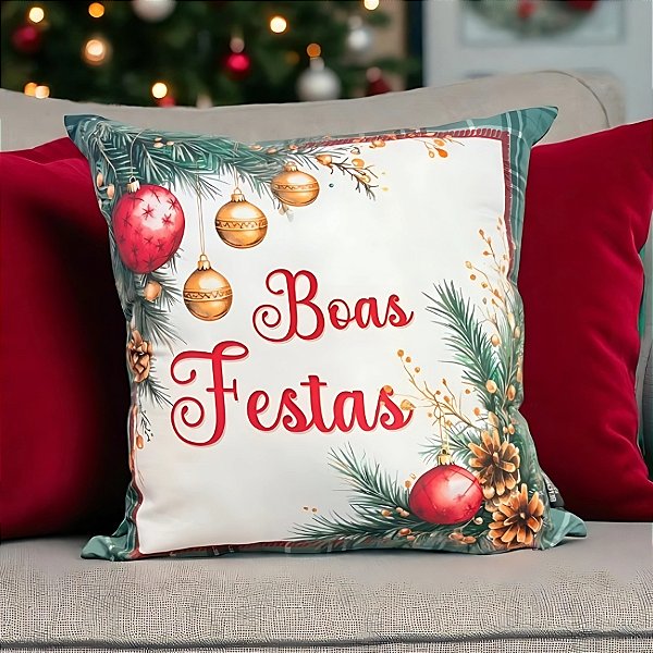 Almofada de Natal - "Boas Festas" - 43x43cm - 1 unidades - Rizzo