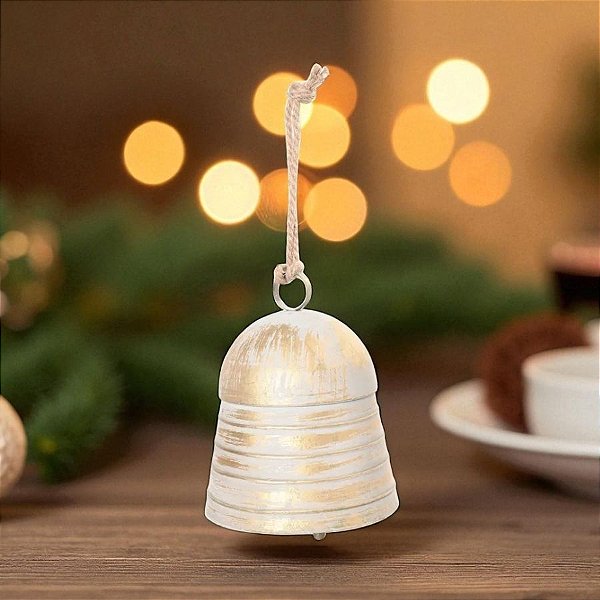 Enfeite Para Pendurar De Natal - Sino Com Listras Douradas - 17cm - 1 unidade - Cromus - Rizzo