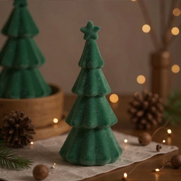 Mini Árvore De Natal Com Estrela - Camurça Verde - 18,5cm - 1 unidade - Cromus - Rizzo