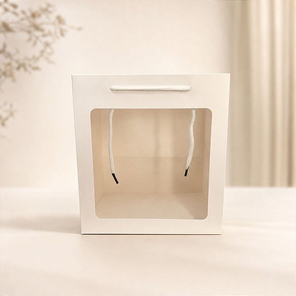 Sacola de Papel com visor de PVC 24x18x26,5cm - Branca - 10 unidades - Rizzo