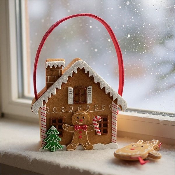 Bolsa De Natal De Feltro - Casa Ginger Bread - 22cm - 1 unidade - Cromus - Rizzo