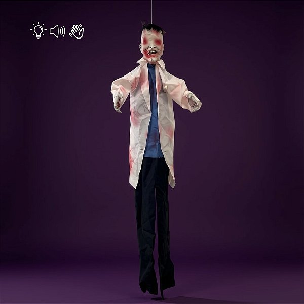 Enfeite Decorativo de Halloween Com Luz, Som e Movimento - Zumbi Médico Baltazar - 170cm - 1 unidade - Cromus - Rizzo