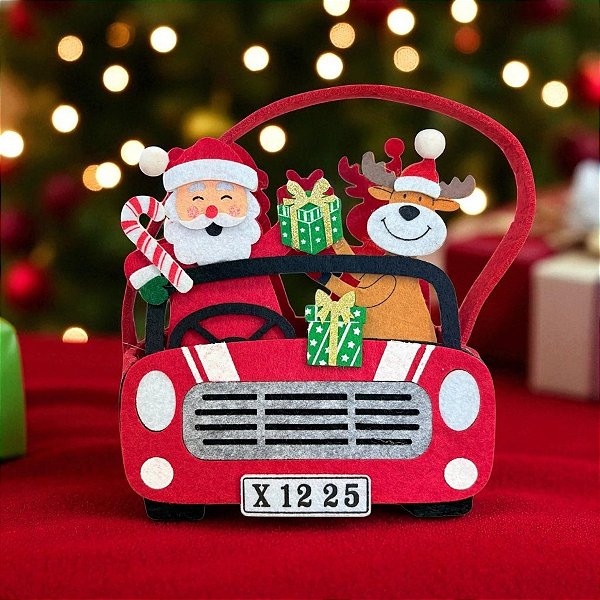 Bolsa de Natal de Filtro - Carro Papai Noel - 20,5x17x8cm - 1 unidades - Cromus - Rizzo