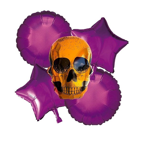 Balão de Festa Microfoil 30" 18" 18" - Caveira, Estrela e Círculo Halloween - 5 unidades - Rizzo