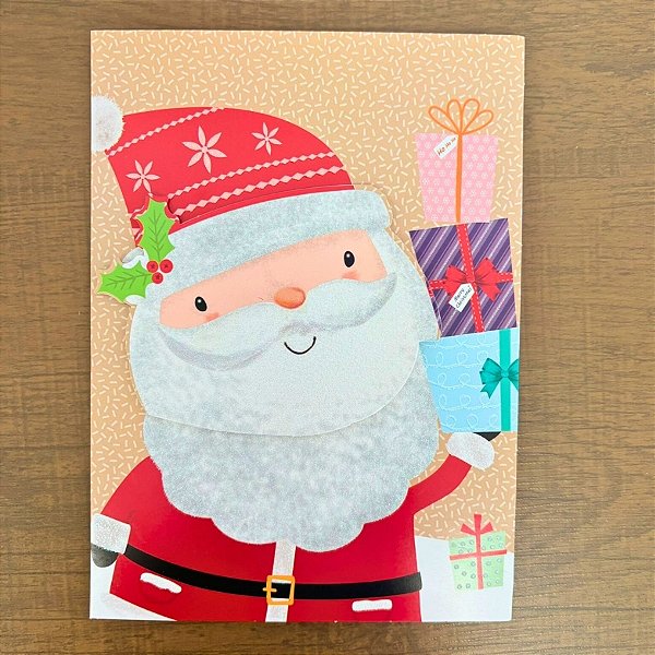 Cartão de Natal Musical Decorado - Papai Noel - 14,5x20cm - 1 unidade - Rizzo