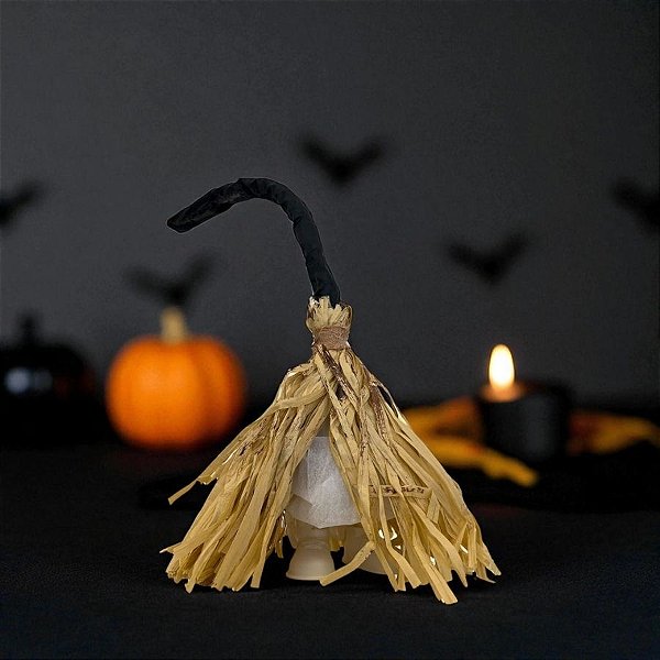 Enfeite Decorativo De Halloween Com Som e Movimento - Vassoura Bruxa - 70cm - 1 unidade - Rizzo