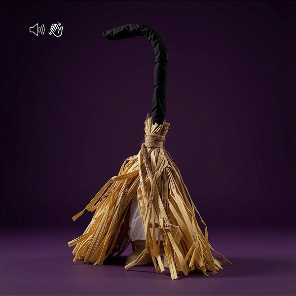Enfeite Decorativo De Halloween Com Som e Movimento - Vassoura Bruxa - 70cm - 1 unidade - Rizzo