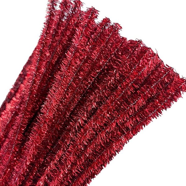 Haste de Chenille 30cm - Vermelho Metalizado - 100 unidades - Art Montagem - Rizzo