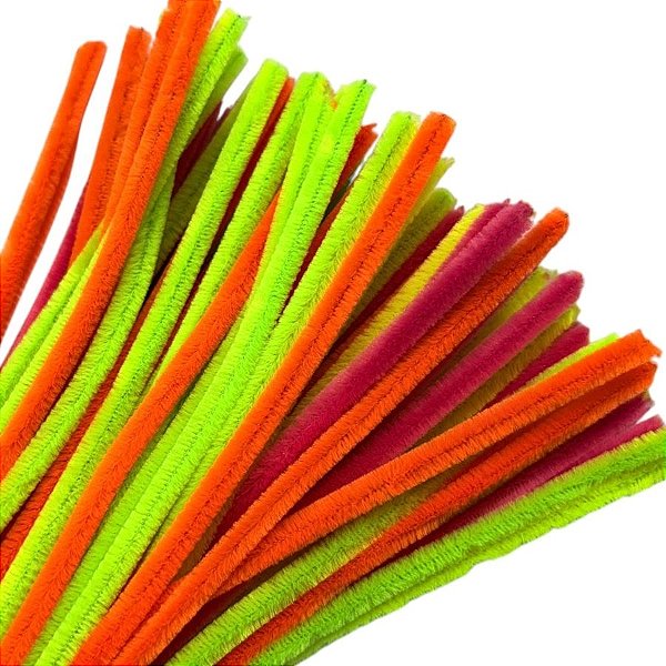 Haste de Chenille 30cm - Amarelo, Laranja e Rosa - 100 unidades - Art Montagem - Rizzo