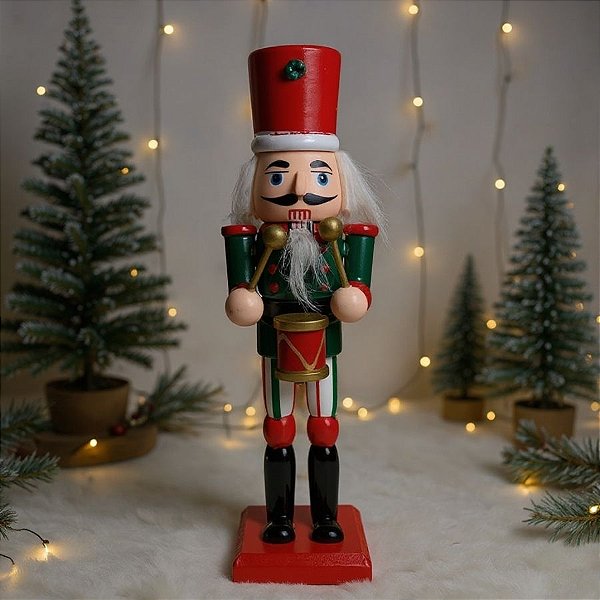 Soldado de Chumbo de Madeira com Bateria - 18cm - Vermelho e Verde - 1 unidade - Artlille  - Rizzo