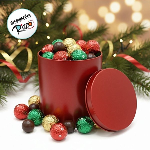Lata de Metal Redonda - Vermelho - 10x10x10cm - 1 unidade - Rizzo