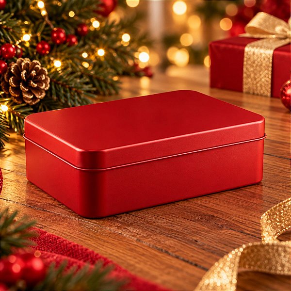 Lata de Metal Retangular - Vermelho - 12x9x4cm - 1 unidade - Rizzo