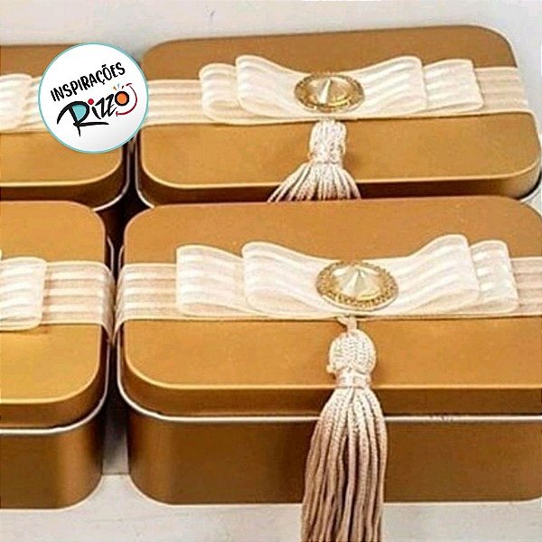 Lata de Metal Retangular - Dourado - 12x9x4cm - 1 unidade - Rizzo