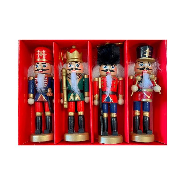 Conjunto Soldadinhos de Chumbo - Madeira -  12 cm  - 4 unidades - Rizzo