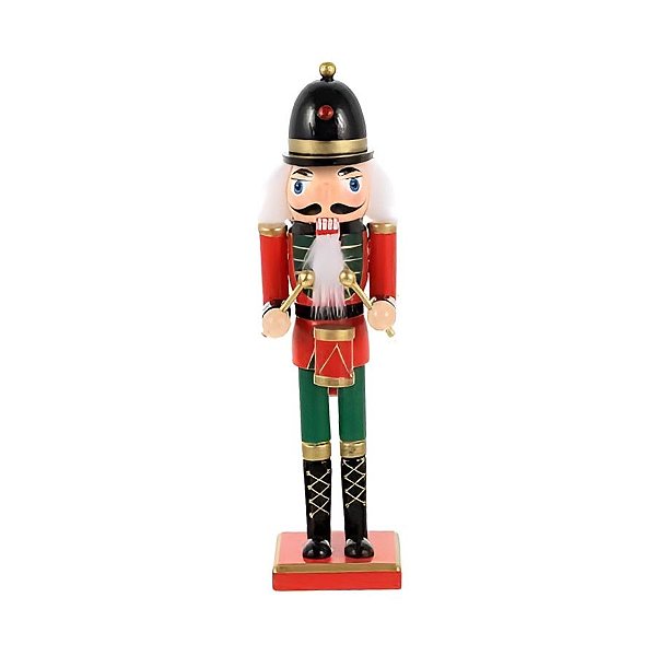 Soldado de Chumbo Vermelho e Verde com Tambor - Madeira - 30 cm - Modelo A - 1 unidade - Rizzo