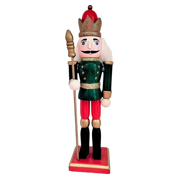 Boneco Soldado Quebra Nozes de Madeira Com Lança - 18,5cm - Verde e Vermelho - 1 unidade - Rizzo - Rizzo
