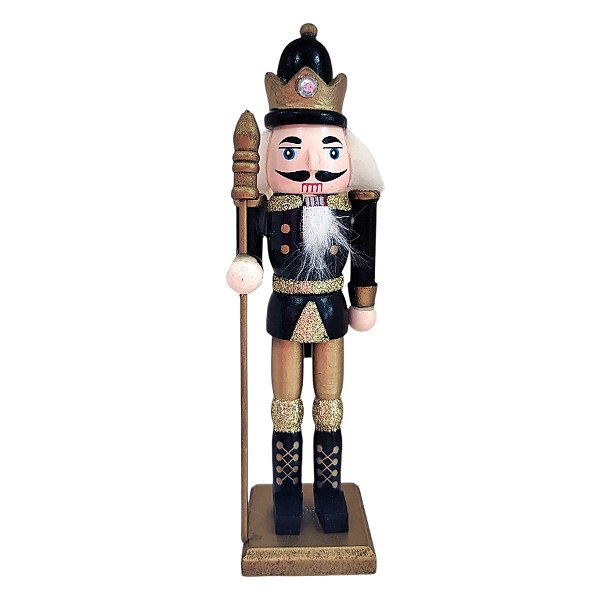 Boneco Soldado Quebra Nozes de Madeira Com Lança - 16cm - Preto e Dourado - 1 unidade - Rizzo - Rizzo