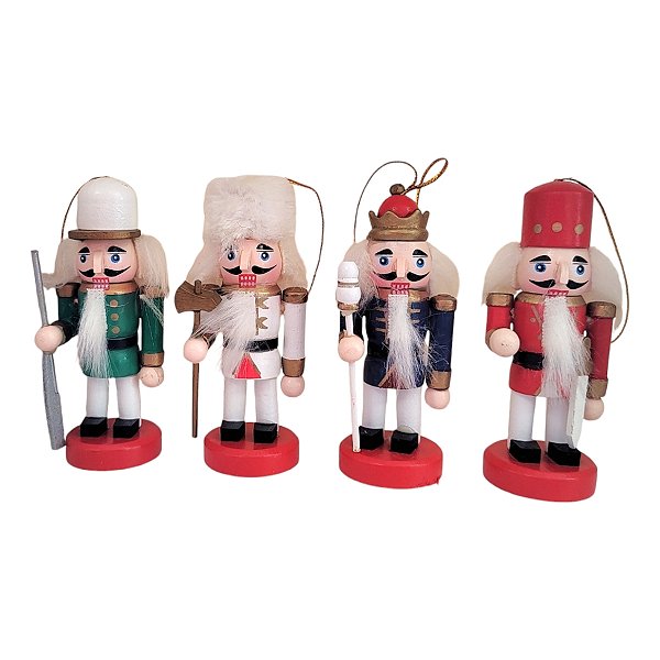 Kit Boneco Soldado Quebra Nozes de Madeira - 10cm - Calça Branca - 4 unidades - Rizzo - Rizzo