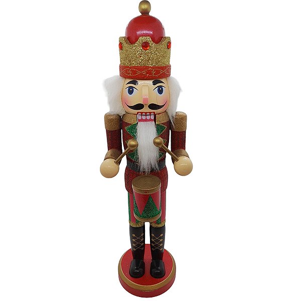 Boneco Soldado Quebra Nozes de Madeira com Tambor - 37cm - Verde e Vermelho - 1 unidade - Rizzo