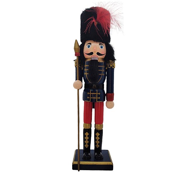 Boneco Soldado Quebra Nozes de Madeira com Bastão - 30cm - Azul e Vermelho - 1 unidade - Rizzo