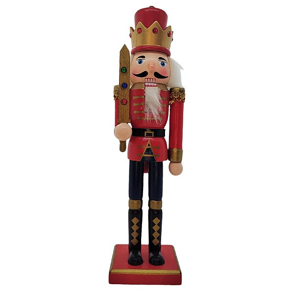 Boneco Soldado Quebra Nozes de Madeira com Espada - 30cm - Vermelho - 1 unidade - Rizzo