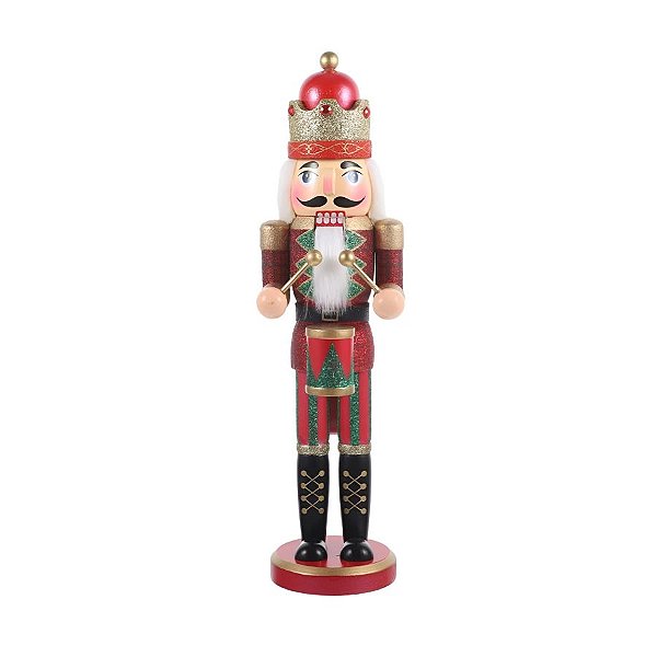 Soldado de Chumbo de Madeira com Tambor e Vestimenta de Brilho - 35 cm - Modelo A - 1 unidade - Rizzo