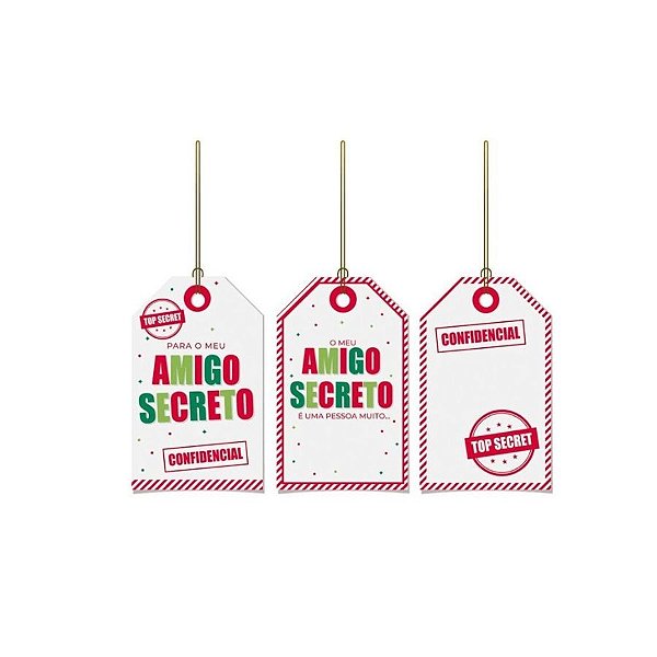 Tags Decorativa de Natal - Amigo Secreto - 8x5cm  - 12 unidades - Cromus - Rizzo