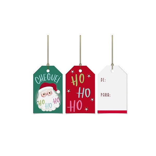 Tags Decorativa de Natal - Cheguei HoHoHo - 8x5cm  - 12 unidades - Cromus - Rizzo
